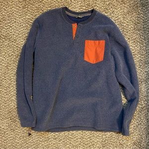 Navy Eddie Bauer Two Button Fleece Henley Size Large